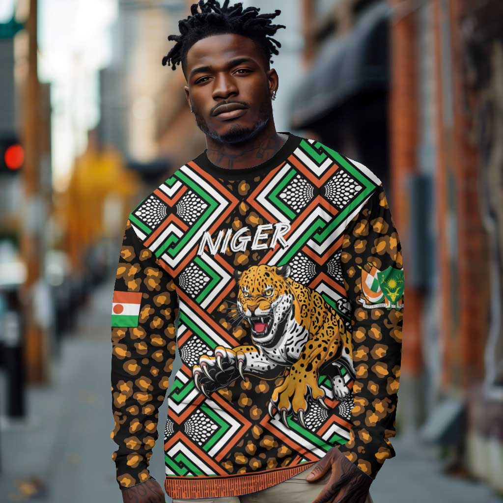 Personalized Afro Niger Long Sleeve Shirt Leopard Ankara African Pattern