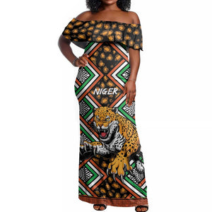 Personalized Afro Niger Off Shoulder Maxi Dress Leopard Ankara African Pattern