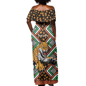 Personalized Afro Niger Off Shoulder Maxi Dress Leopard Ankara African Pattern