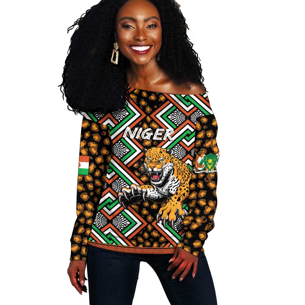 Personalized Afro Niger Off Shoulder Sweater Leopard Ankara African Pattern