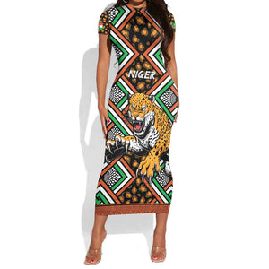 Personalized Afro Niger Short Sleeve Bodycon Dress Leopard Ankara African Pattern