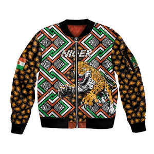 Personalized Afro Niger Sleeve Zip Bomber Jacket Leopard Ankara African Pattern