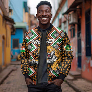 Personalized Afro Niger Sleeve Zip Bomber Jacket Leopard Ankara African Pattern