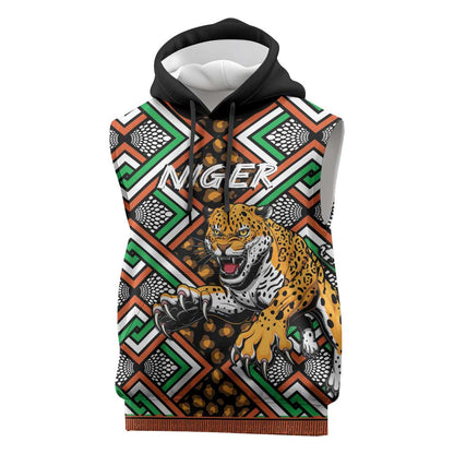 Personalized Afro Niger Sleeveless Hoodie Leopard Ankara African Pattern - African Pride