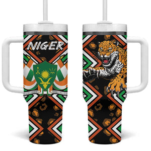 Personalized Afro Niger Tumbler With Handle Leopard Ankara African Pattern