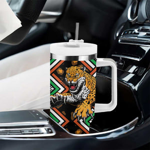 Personalized Afro Niger Tumbler With Handle Leopard Ankara African Pattern