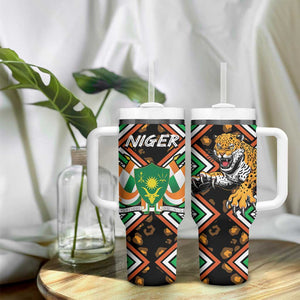 Personalized Afro Niger Tumbler With Handle Leopard Ankara African Pattern