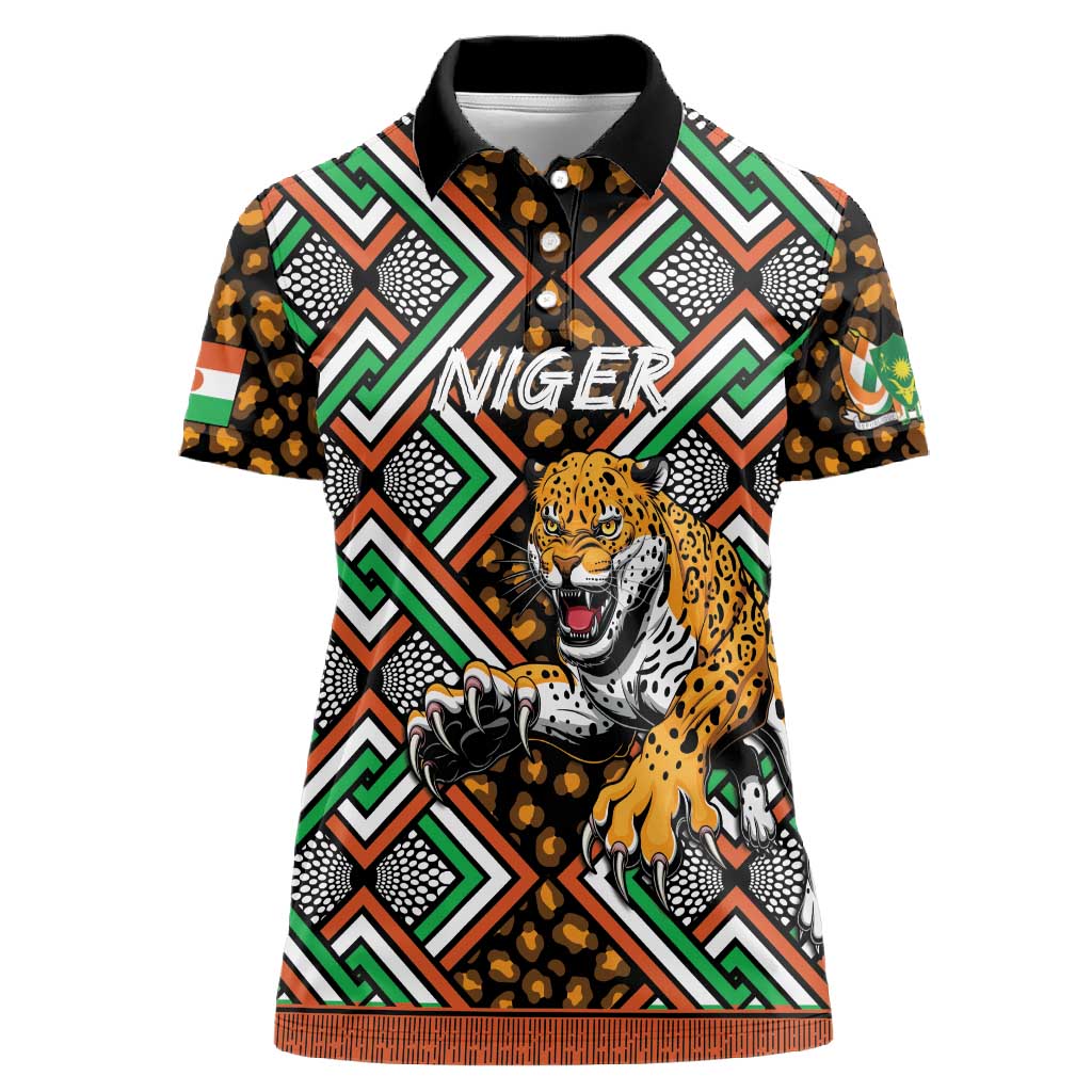 Personalized Afro Niger Women Polo Shirt Leopard Ankara African Pattern