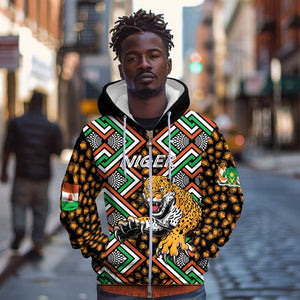 Personalized Afro Niger Zip Hoodie Leopard Ankara African Pattern