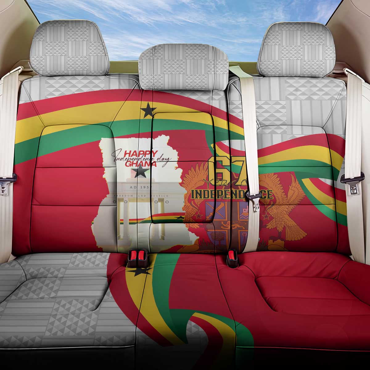 Ghana Independence Day Back Car Seat Cover Gana Map Happy 67 Years Anniversary