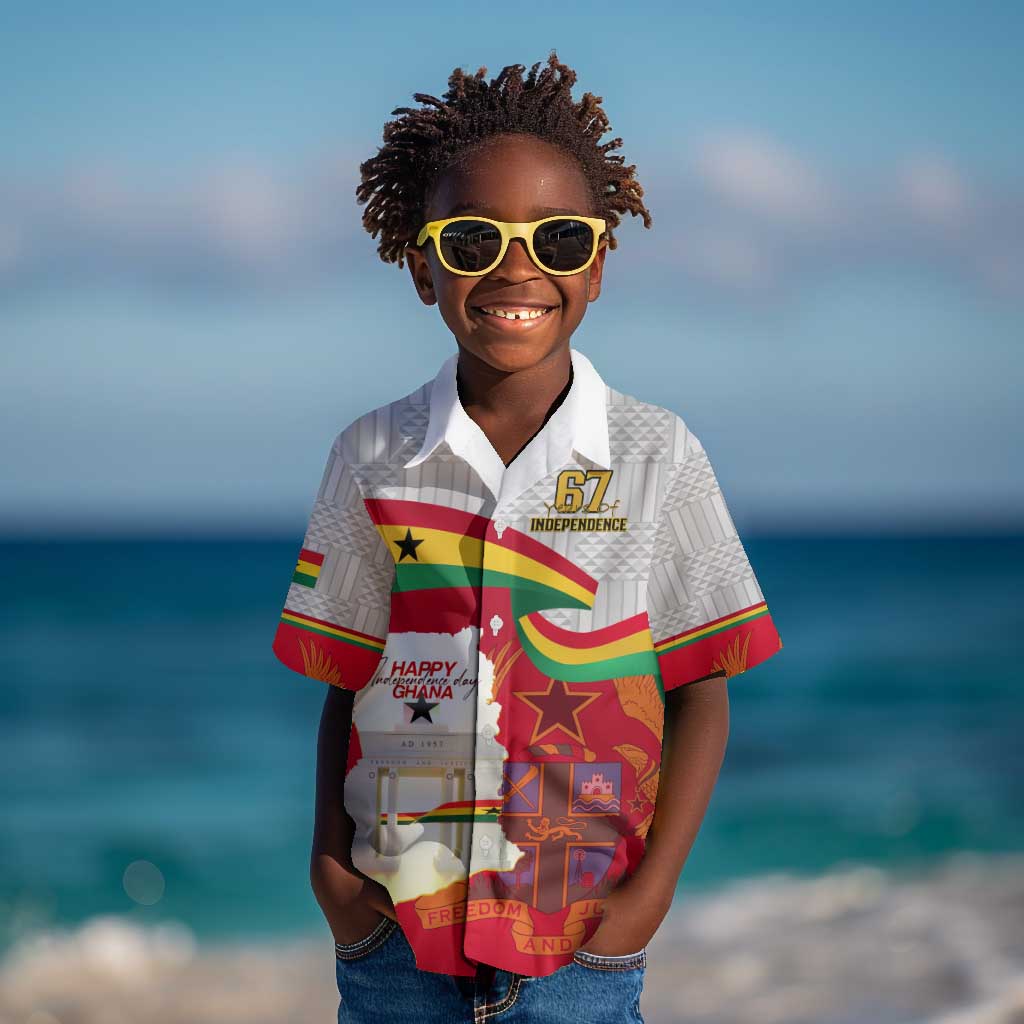 Ghana Independence Day Kid Hawaiian Shirt Gana Map Happy 67 Years Anniversary