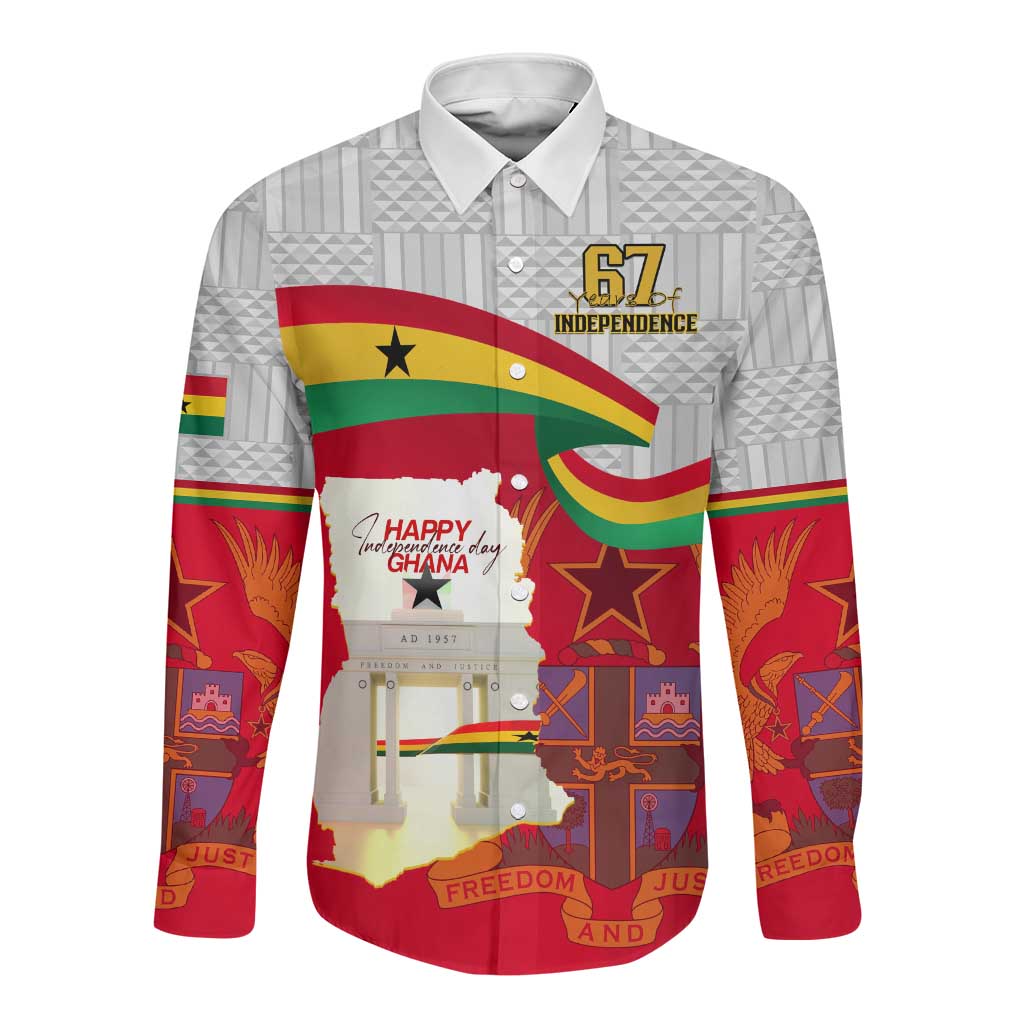 Ghana Independence Day Long Sleeve Button Shirt Gana Map Happy 67 Years Anniversary