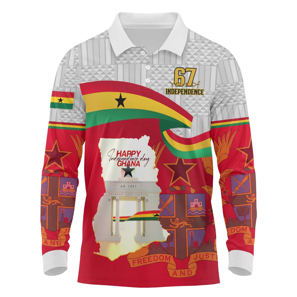 Ghana Independence Day Long Sleeve Polo Shirt Gana Map Happy 67 Years Anniversary