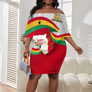 Ghana Independence Day Off Shoulder Short Dress Gana Map Happy 67 Years Anniversary LT14