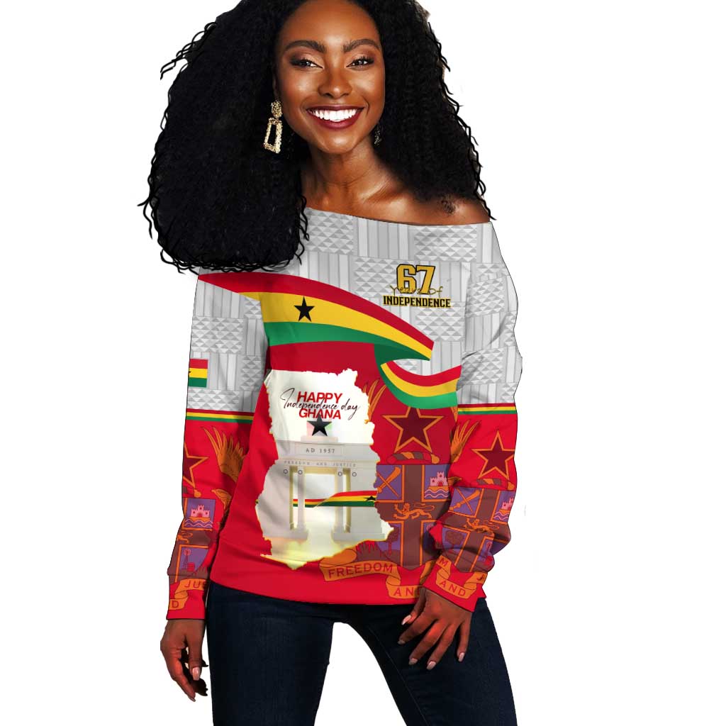 Ghana Independence Day Off Shoulder Sweater Gana Map Happy 67 Years Anniversary