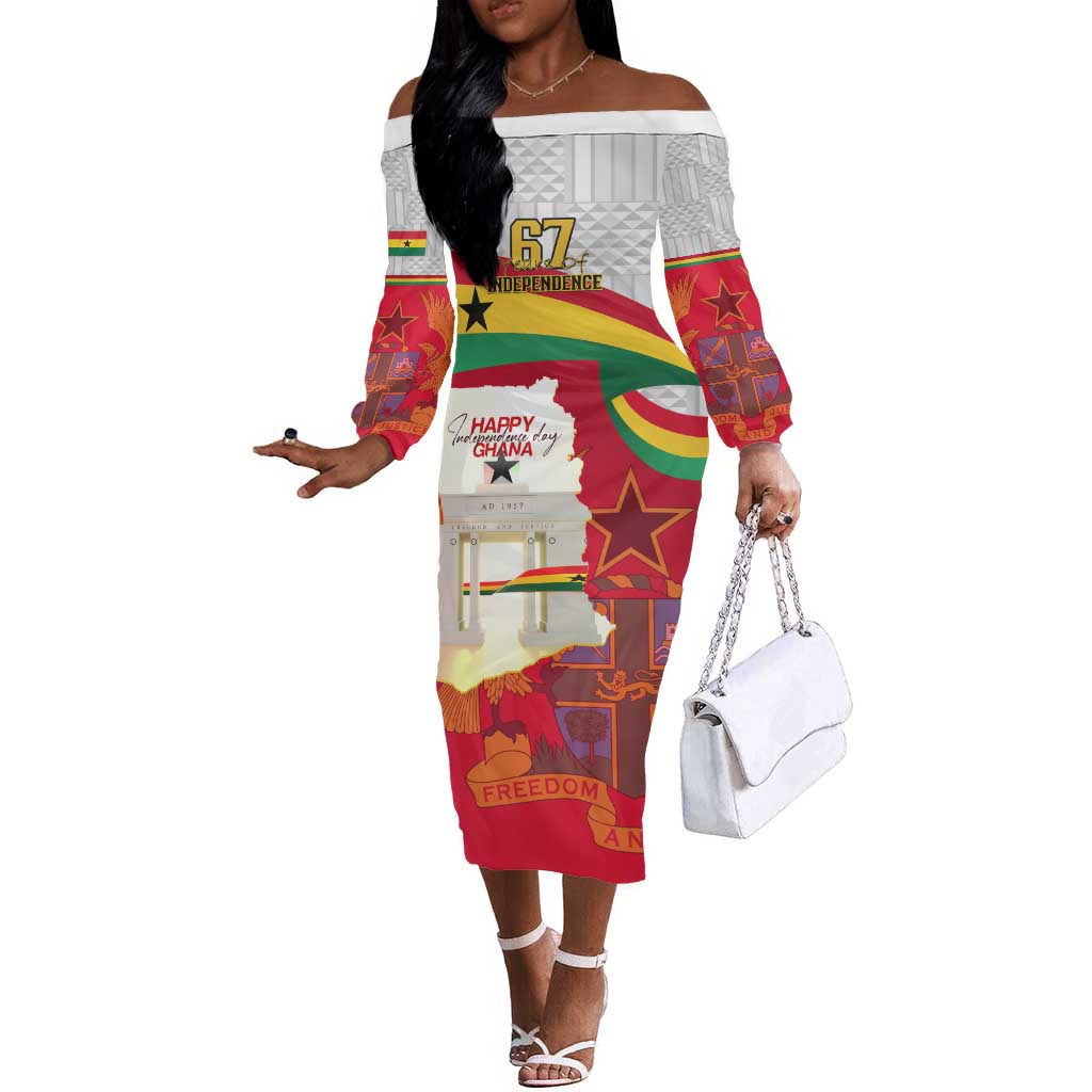 Ghana Independence Day Off The Shoulder Long Sleeve Dress Gana Map Happy 67 Years Anniversary