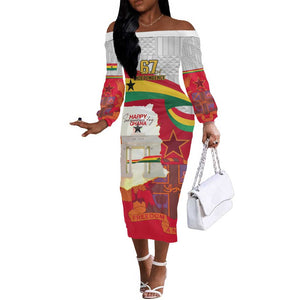 Ghana Independence Day Off The Shoulder Long Sleeve Dress Gana Map Happy 67 Years Anniversary