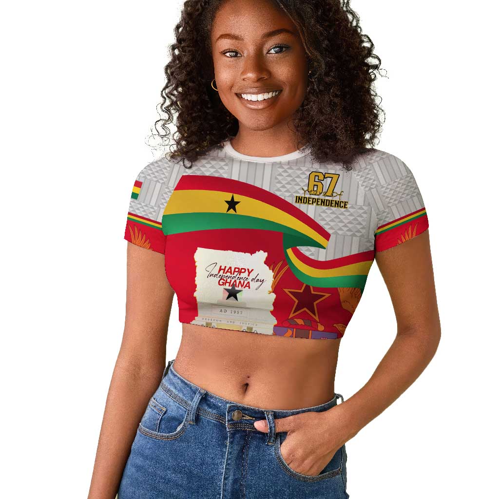 Ghana Independence Day Raglan Cropped T shirt Gana Map Happy 67 Years Anniversary