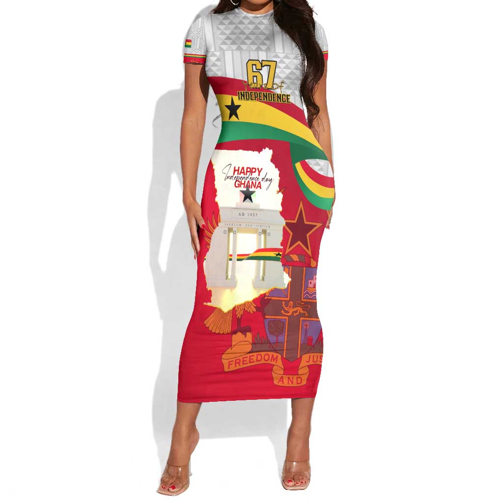 Ghana Independence Day Short Sleeve Bodycon Dress Gana Map Happy 67 Years Anniversary