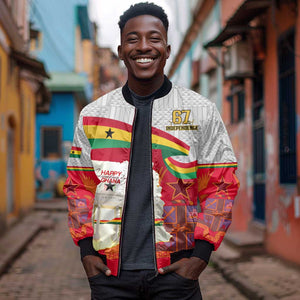 Ghana Independence Day Sleeve Zip Bomber Jacket Gana Map Happy 67 Years Anniversary