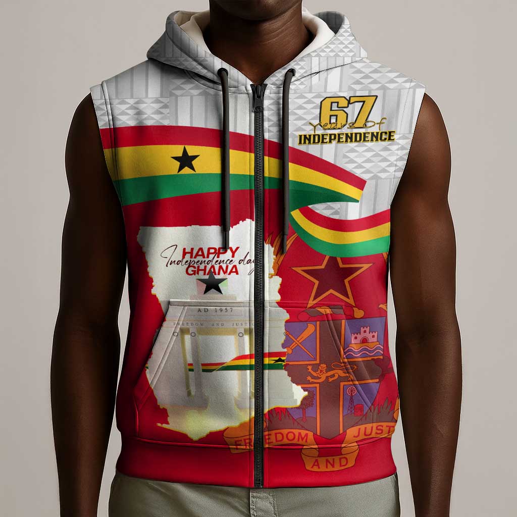 Ghana Independence Day Sleeveless Zip Hoodie Gana Map Happy 67 Years Anniversary - African Pride
