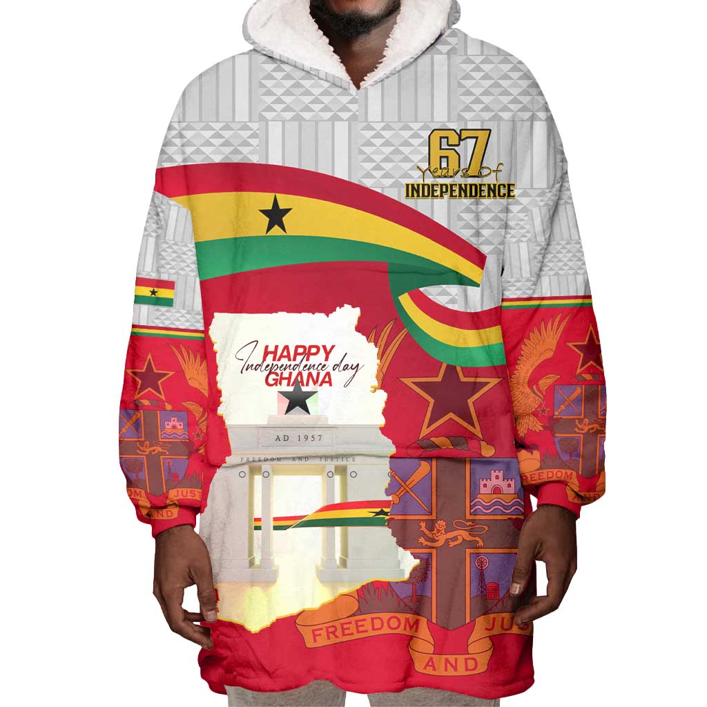 Ghana Independence Day Wearable Blanket Hoodie Gana Map Happy 67 Years Anniversary