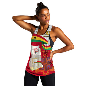 Ghana Independence Day Women Racerback Tank Gana Map Happy 67 Years Anniversary