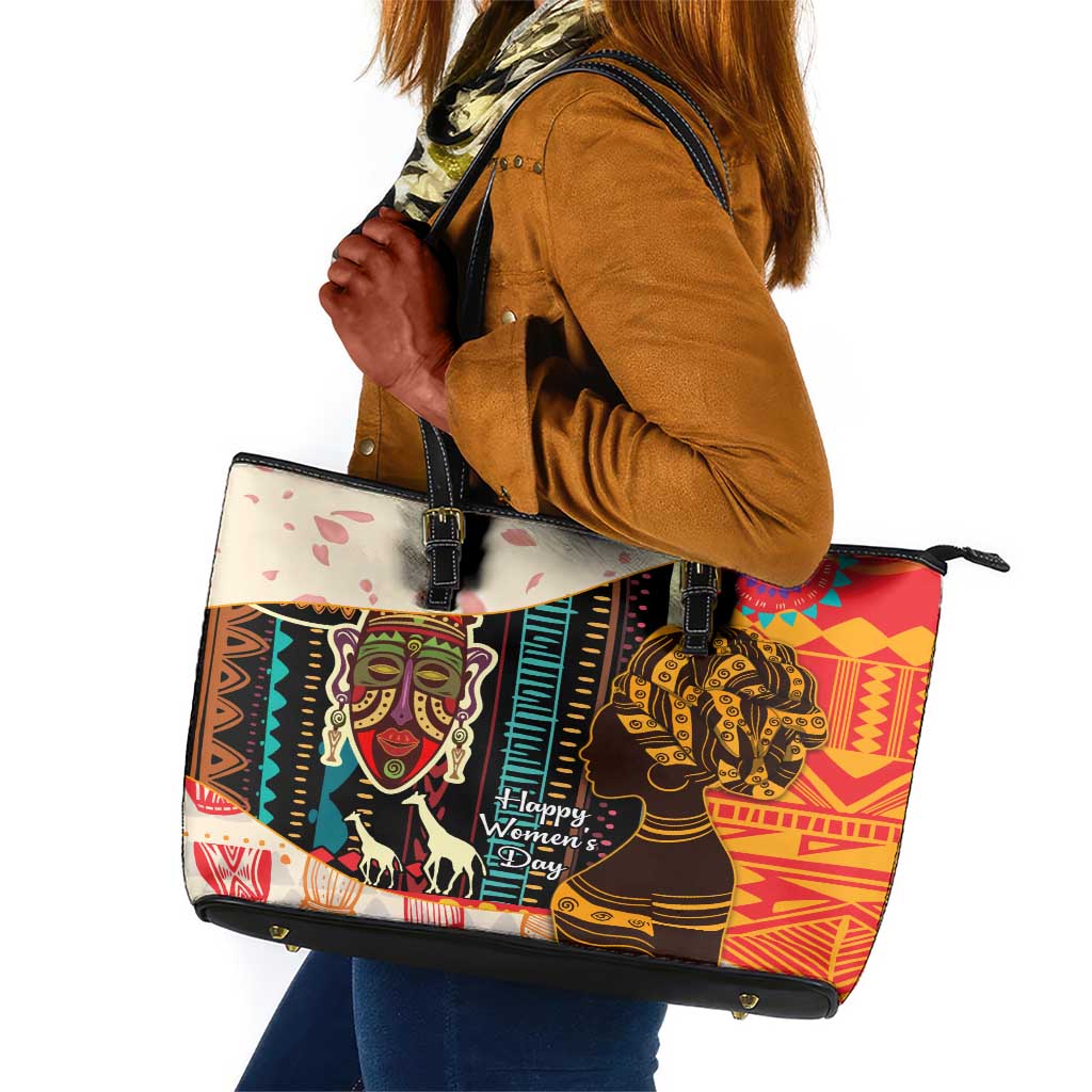 Africa International Women Day Leather Tote Bag African Pattern