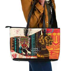 Africa International Women Day Leather Tote Bag African Pattern