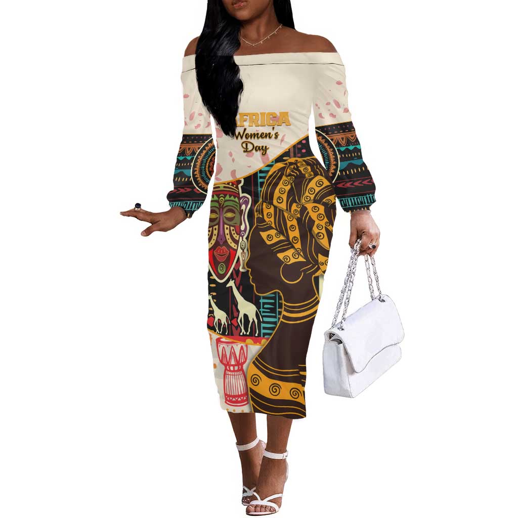 Africa International Women Day Off The Shoulder Long Sleeve Dress African Pattern