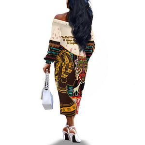 Africa International Women Day Off The Shoulder Long Sleeve Dress African Pattern