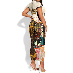 Africa International Women Day Short Sleeve Bodycon Dress African Pattern