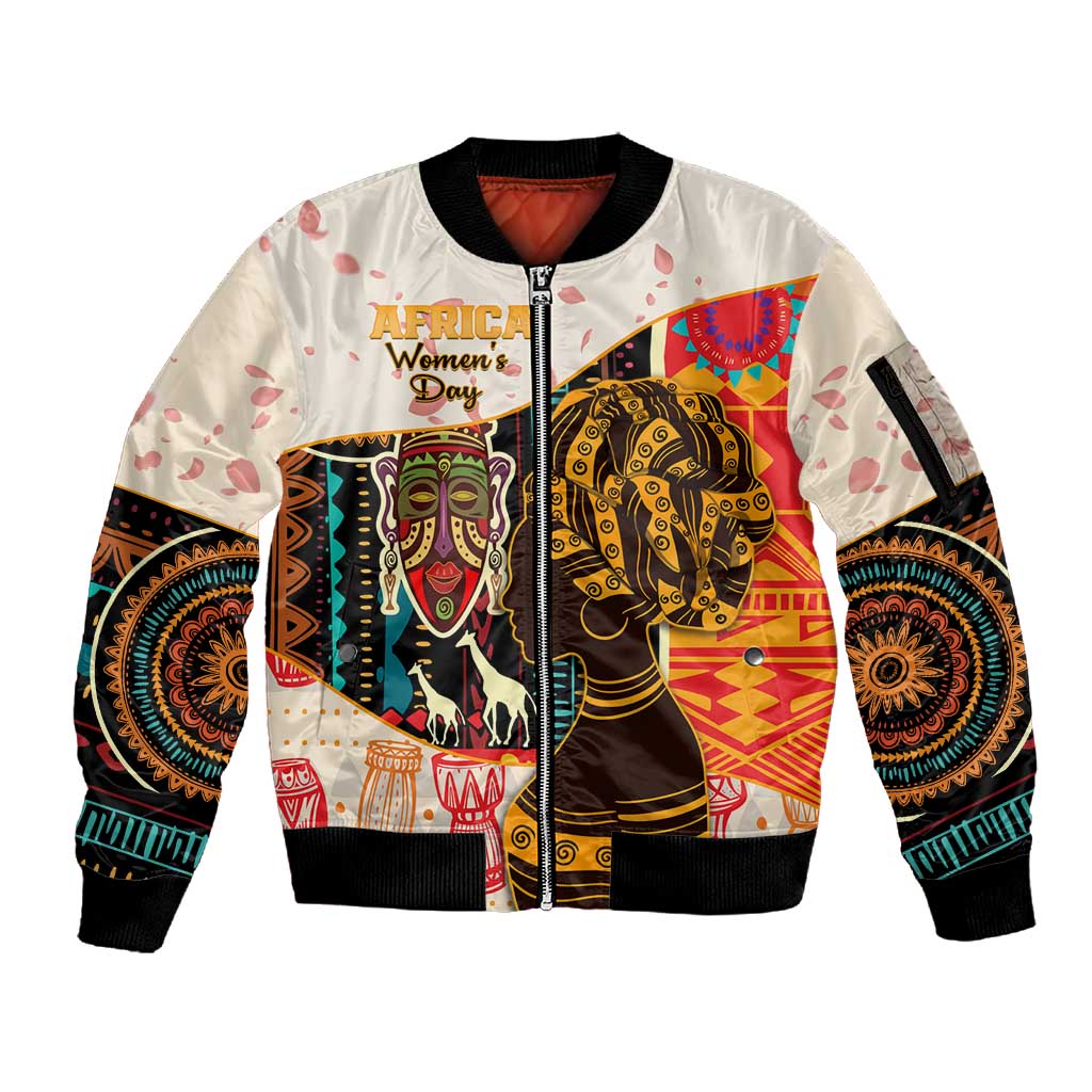 Africa International Women Day Sleeve Zip Bomber Jacket African Pattern