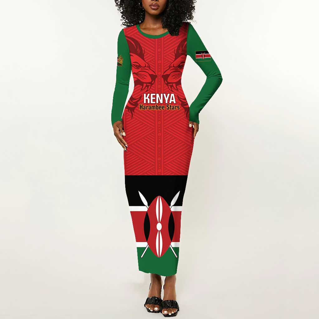 Custom Kenya Football Long Sleeve Bodycon Dress Go Harambee Stars African Pattern LT14