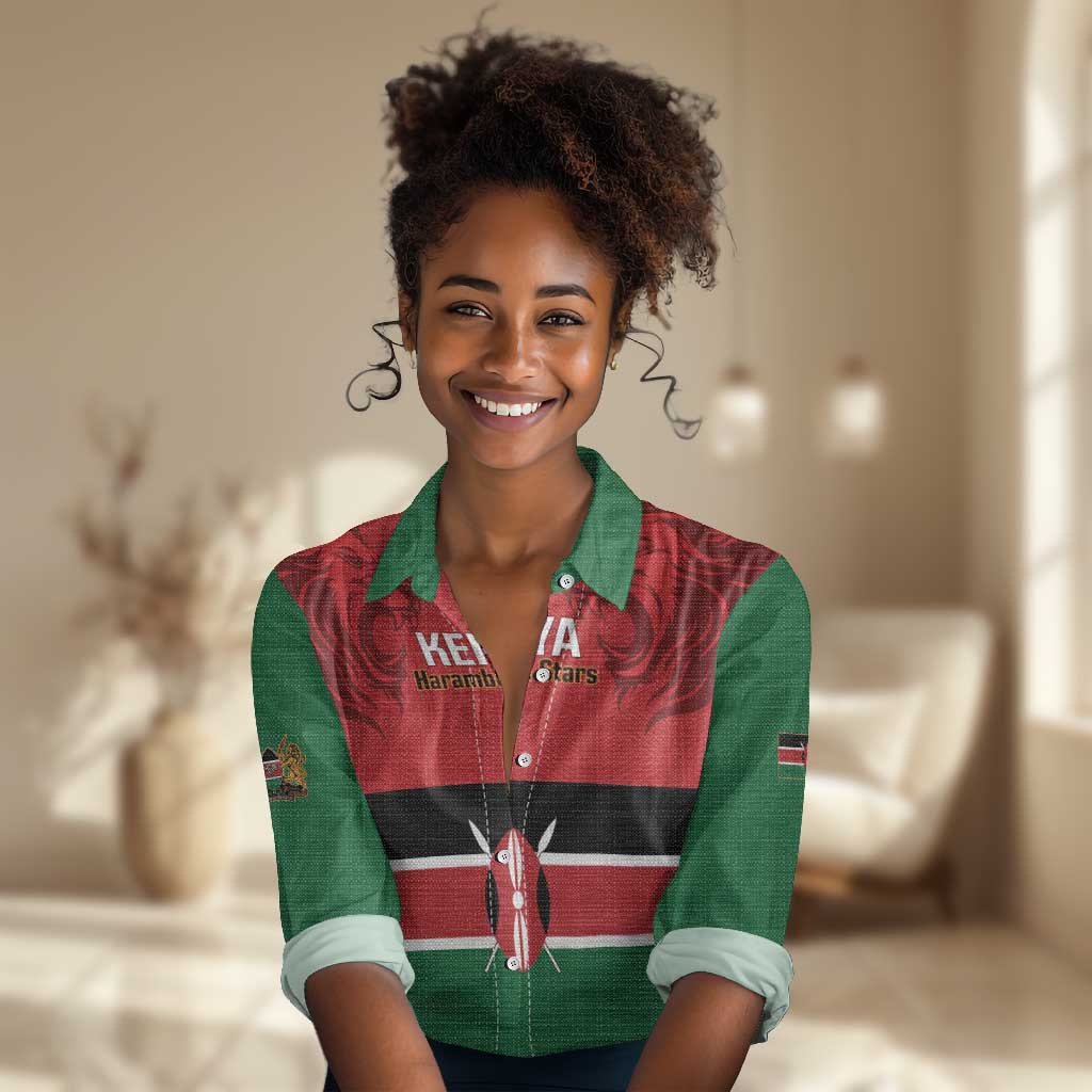 Custom Kenya Football Women Casual Shirt Go Harambee Stars African Pattern