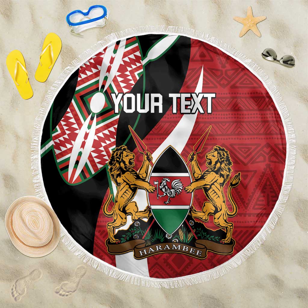Custom Kenya Football Beach Blanket Maasai Shield Coat Of Arms Style