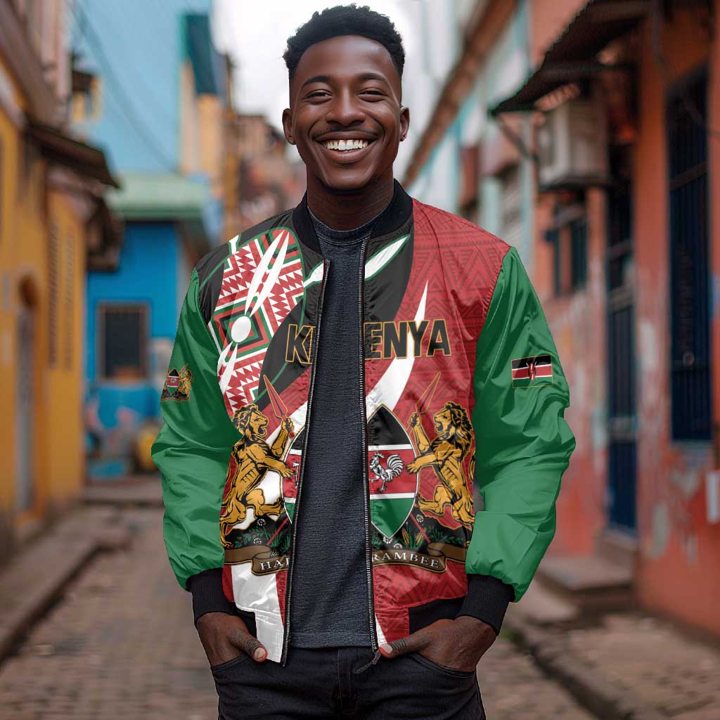 Custom Kenya Football Bomber Jacket Maasai Shield Coat Of Arms Style