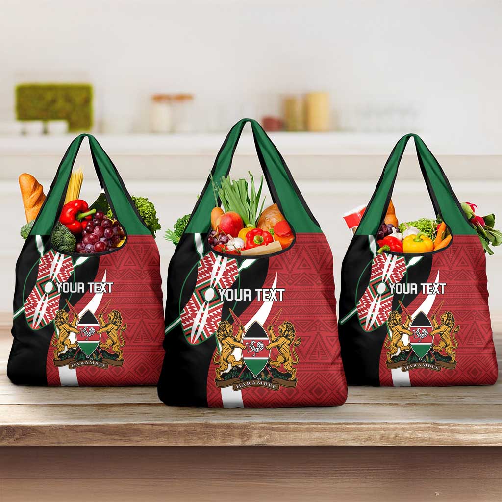 Custom Kenya Football Grocery Bag Maasai Shield Coat Of Arms Style