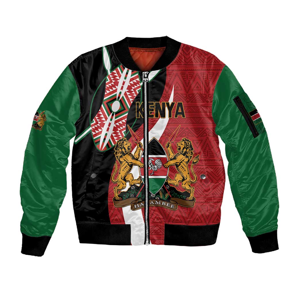 Custom Kenya Football Sleeve Zip Bomber Jacket Maasai Shield Coat Of Arms Style