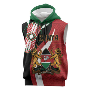 Custom Kenya Football Sleeveless Hoodie Maasai Shield Coat Of Arms Style - African Pride