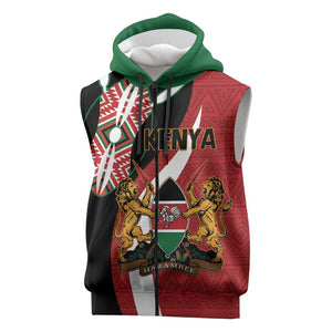 Custom Kenya Football Sleeveless Zip Hoodie Maasai Shield Coat Of Arms Style - African Pride