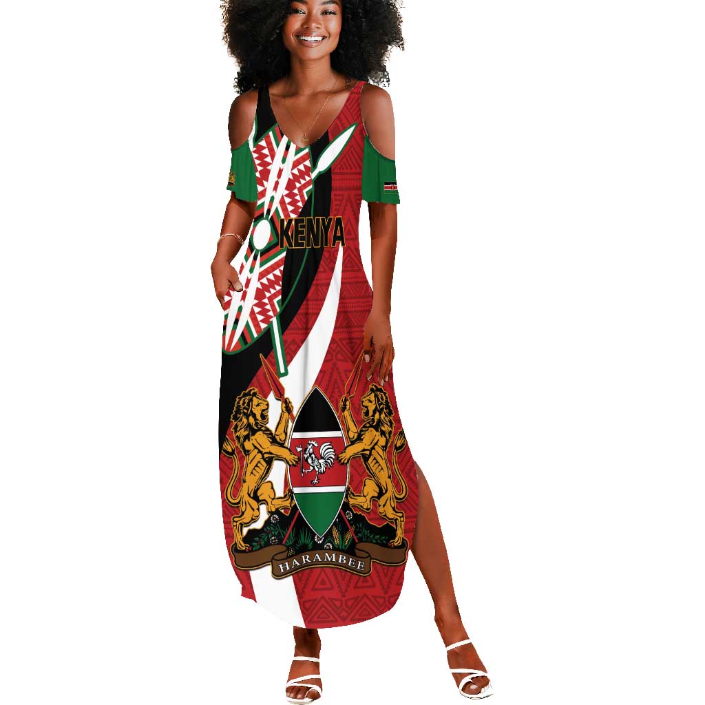 Custom Kenya Football Summer Maxi Dress Maasai Shield Coat Of Arms Style