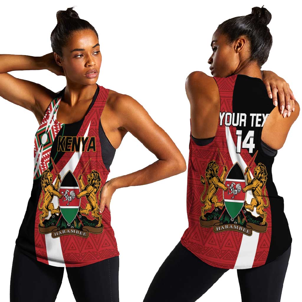 Custom Kenya Football Women Racerback Tank Maasai Shield Coat Of Arms Style