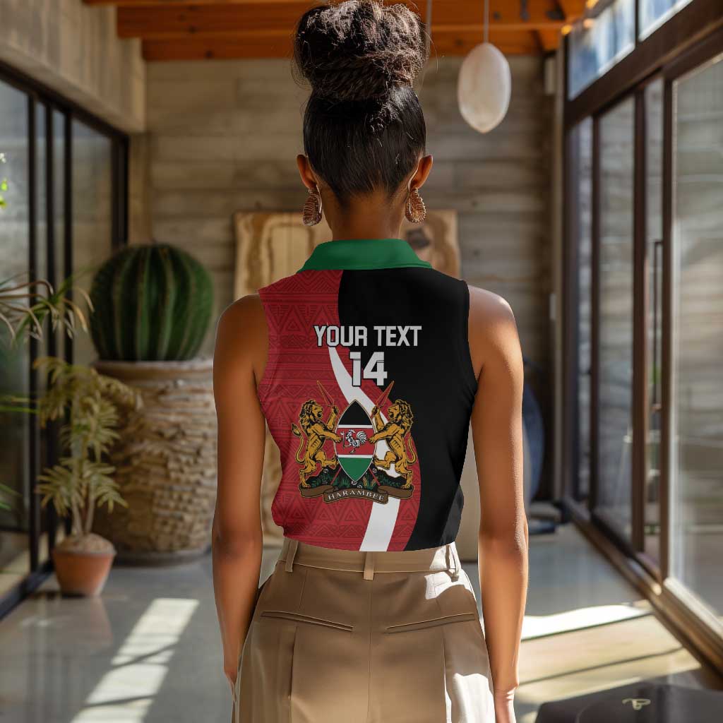 Custom Kenya Football Women Sleeveless Polo Shirt Maasai Shield Coat Of Arms Style