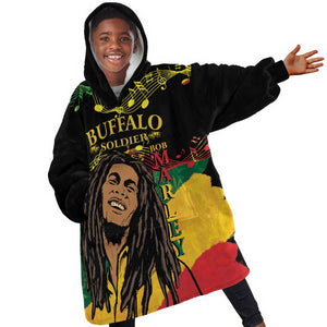 Afro Legend Bob Buffalo Soldier KId Wearable Blanket Hoodie American Heroes Reggae Style