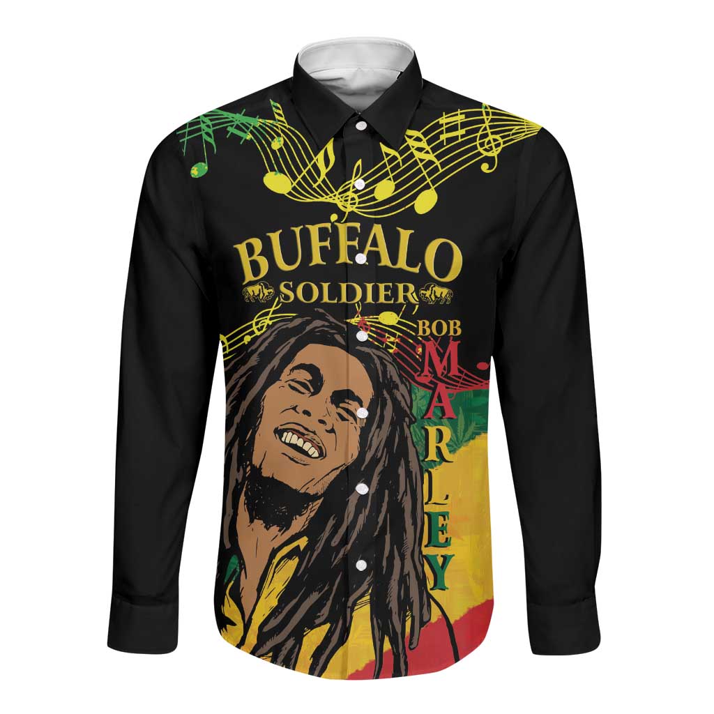 Afro Legend Bob Buffalo Soldier Long Sleeve Button Shirt American Heroes Reggae Style