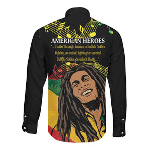 Afro Legend Bob Buffalo Soldier Long Sleeve Button Shirt American Heroes Reggae Style