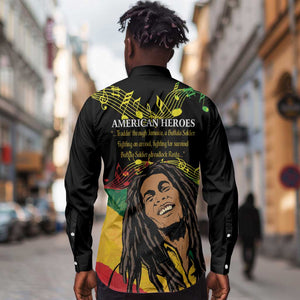 Afro Legend Bob Buffalo Soldier Long Sleeve Button Shirt American Heroes Reggae Style