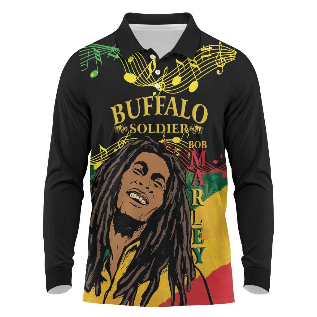 Afro Legend Bob Buffalo Soldier Long Sleeve Polo Shirt American Heroes Reggae Style