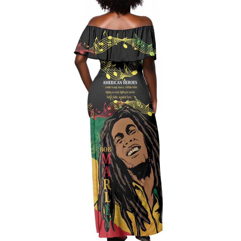 Afro Legend Bob Buffalo Soldier Off Shoulder Maxi Dress American Heroes Reggae Style